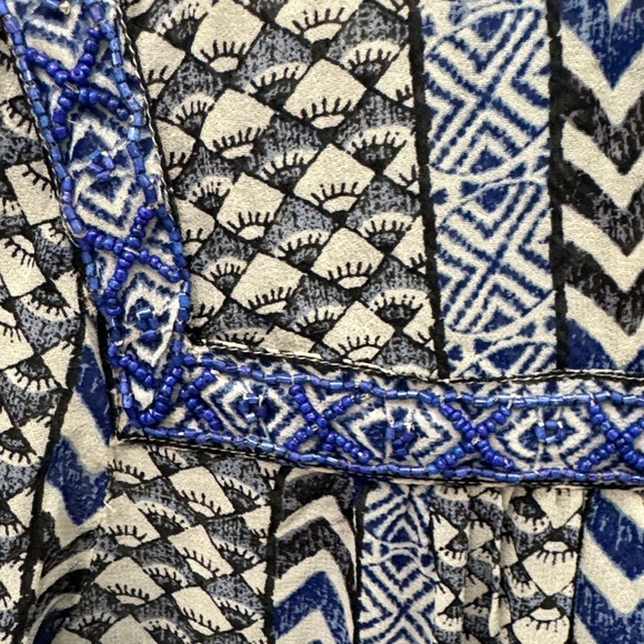 Lucky Brand Women's Blue and Black Geometric Beaded Third Eye Blouse - Picture 3 of 7